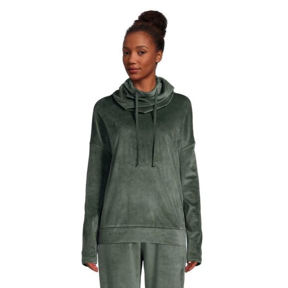 World Market Sweatshirt Women One Size Pine Green Velour Loungewear Lagenlook‎ - Picture 2 of 9